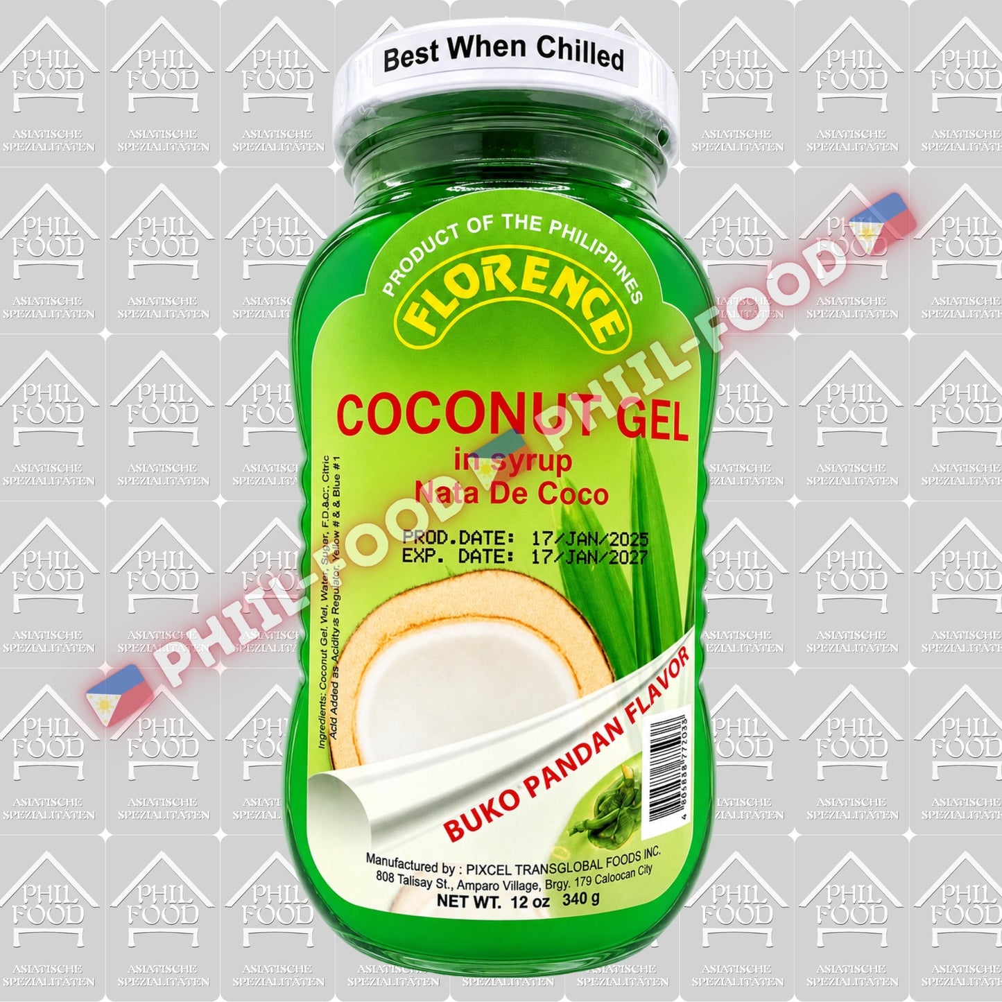 Florence Coconut Gel in Syrup (Nata De Coco) – Buko Pandan Flavor